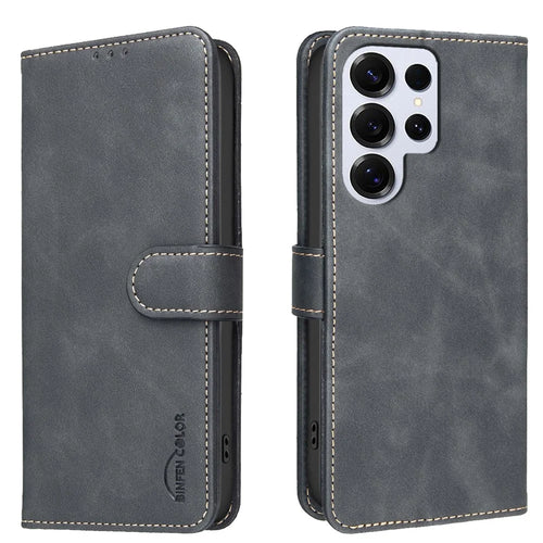 BINFEN COLOR BF37 for Samsung Galaxy S26 Ultra Case RFID Blocking Wallet Stand Leather Phone Cover - Black - 1