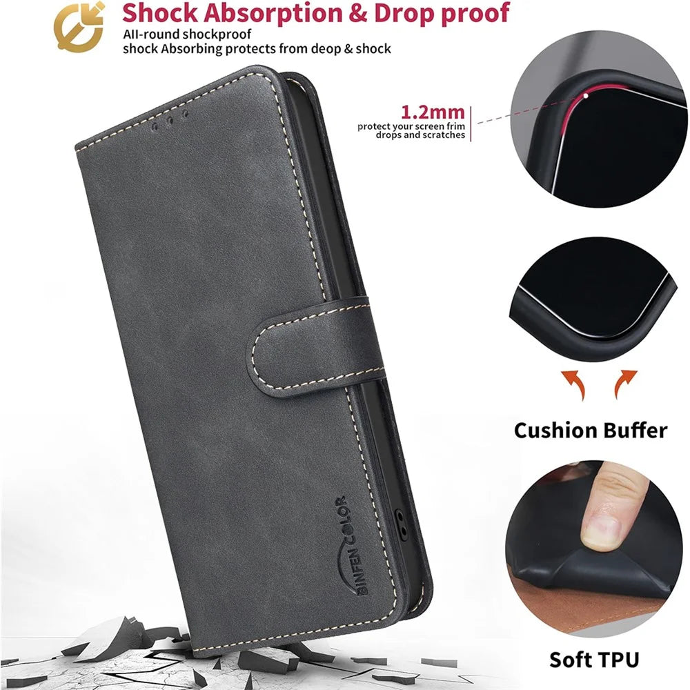 BINFEN COLOR BF37 for Samsung Galaxy S26 Ultra Case RFID Blocking Wallet Stand Leather Phone Cover - Black - 5