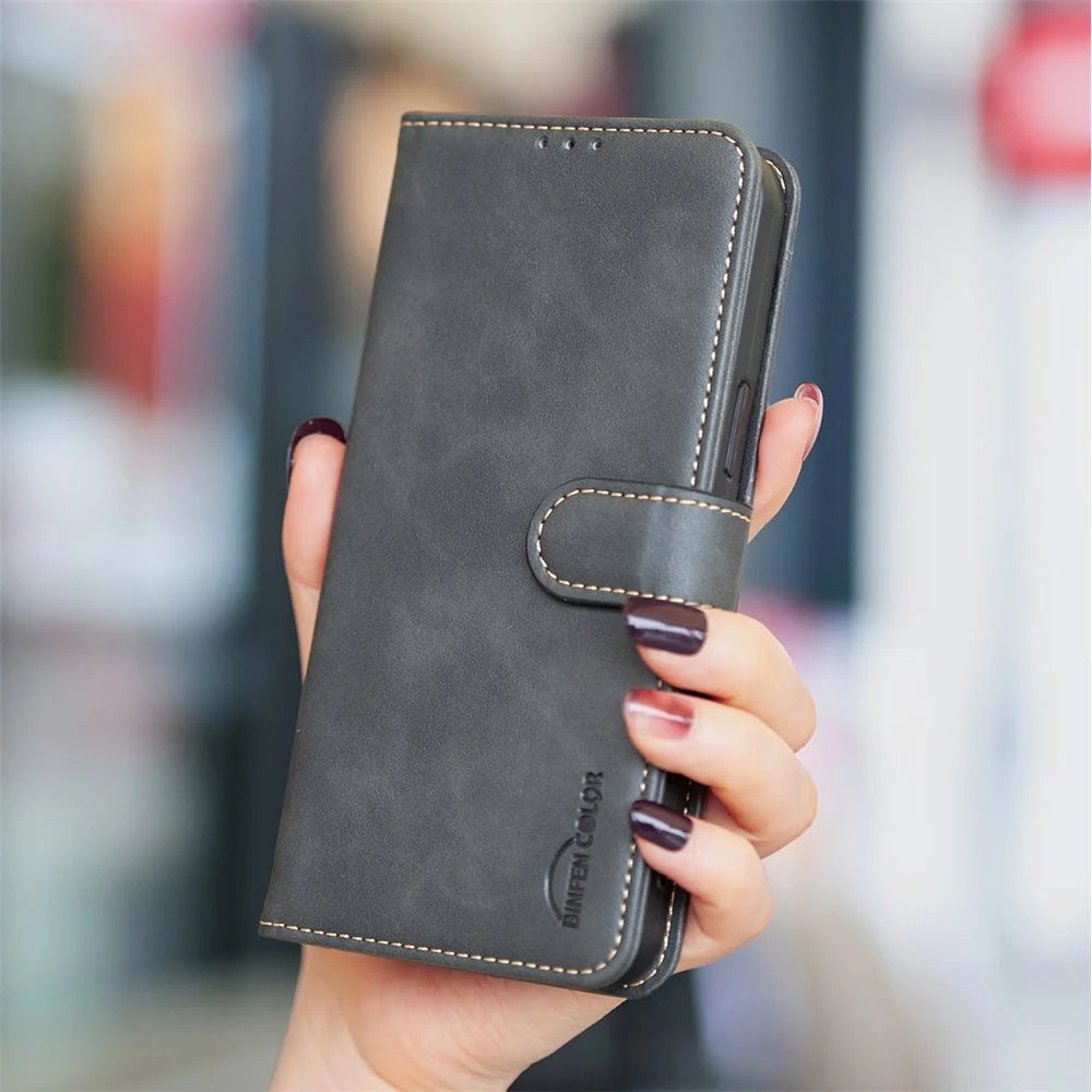 BINFEN COLOR BF37 for Samsung Galaxy S26 Ultra Case RFID Blocking Wallet Stand Leather Phone Cover - Black - 6