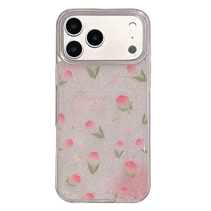 For iPhone 17 Pro TPU Case 2.5mm Glitter Epoxy Flower Pattern  Phone Back Cover - Tulip - 1