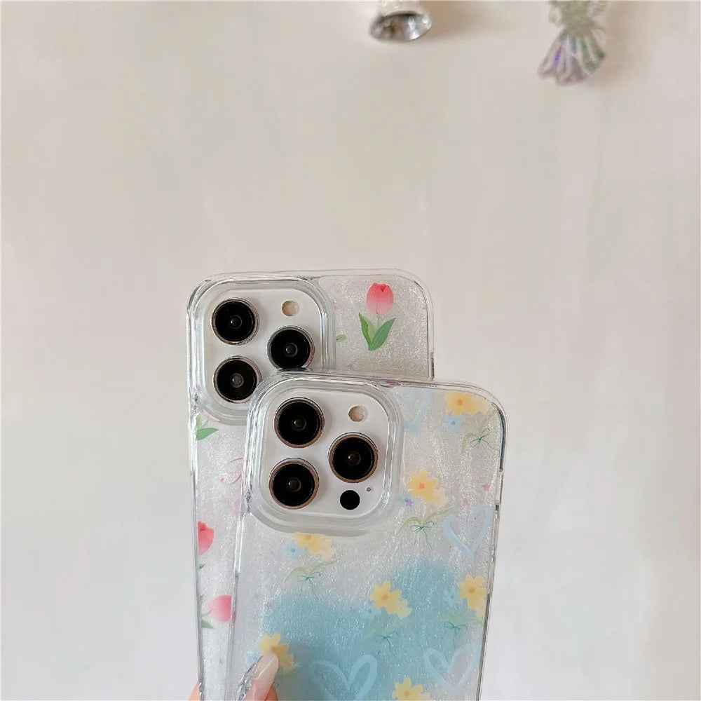 For iPhone 16 Pro Max TPU Case 2.5mm Glitter Epoxy Flower Pattern  Phone Back Cover - Tulip - 4