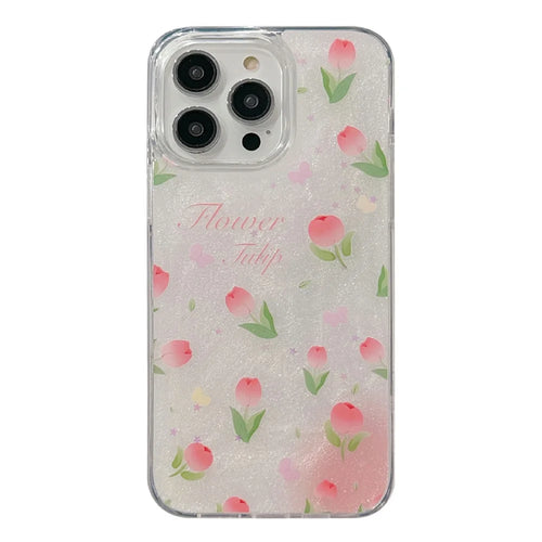 For iPhone 16 Pro TPU Case 2.5mm Glitter Epoxy Flower Pattern  Phone Back Cover - Tulip - 1