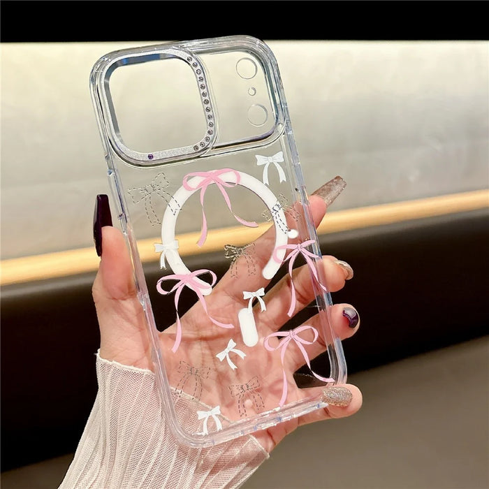 For iPhone 17 Pro Max Magnetic Case Compatible with MagSafe TPU + PC Bow Flower Phone Cover - Red Cherry - 4