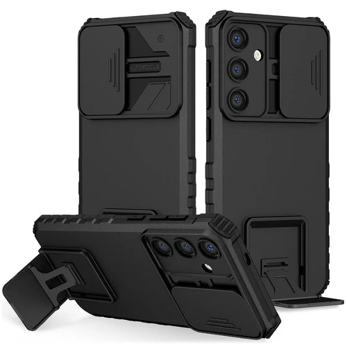 For Samsung Galaxy A57 5G Case Camera Slider PC + TPU Phone Cover with Kickstand - Black - 1