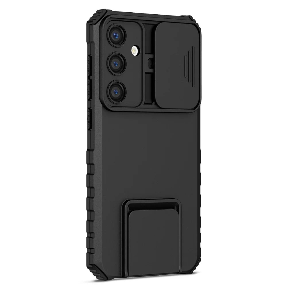 For Samsung Galaxy A37 5G Case Camera Slider PC + TPU Phone Cover with Kickstand - Black - 2