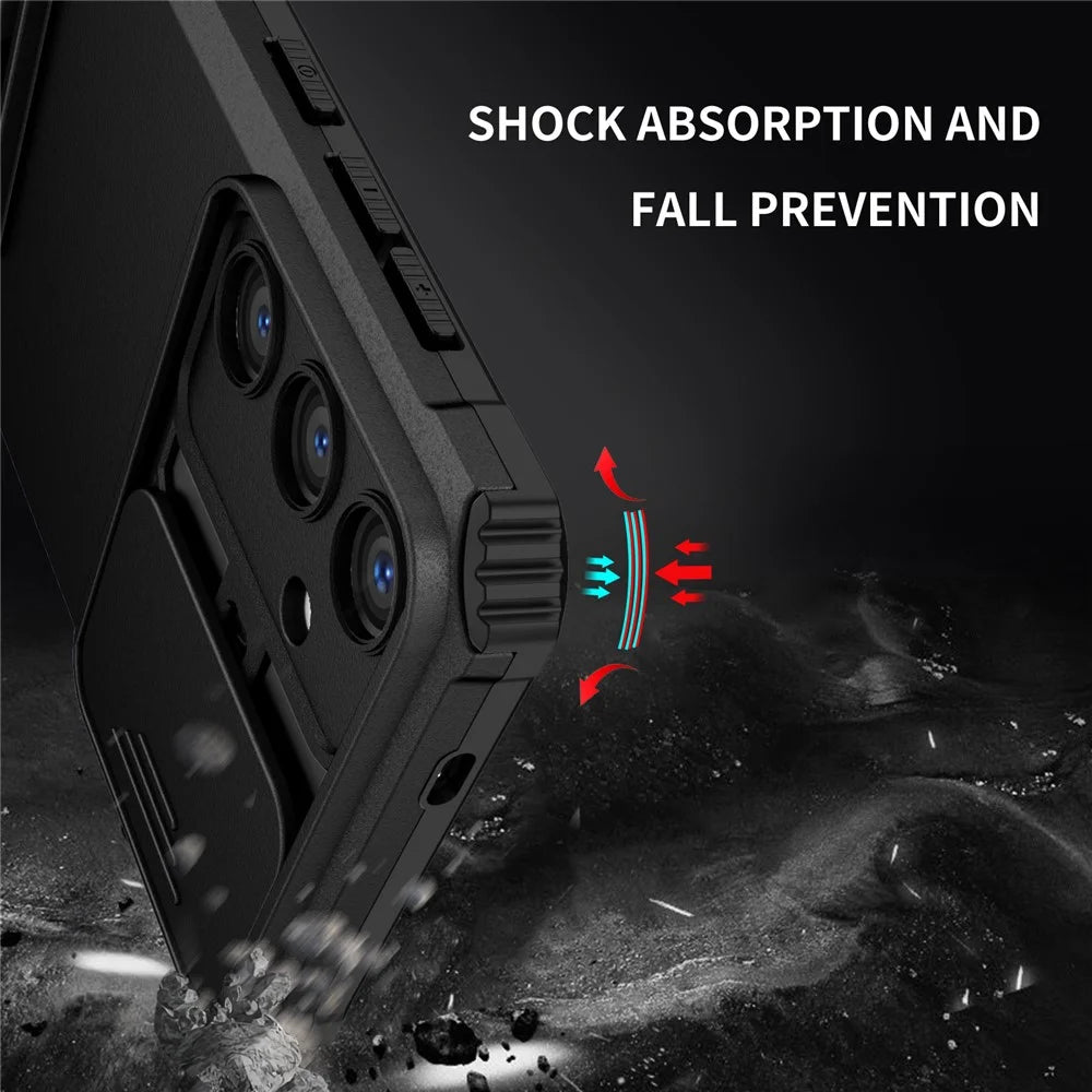 For Samsung Galaxy A37 5G Case Camera Slider PC + TPU Phone Cover with Kickstand - Black - 5