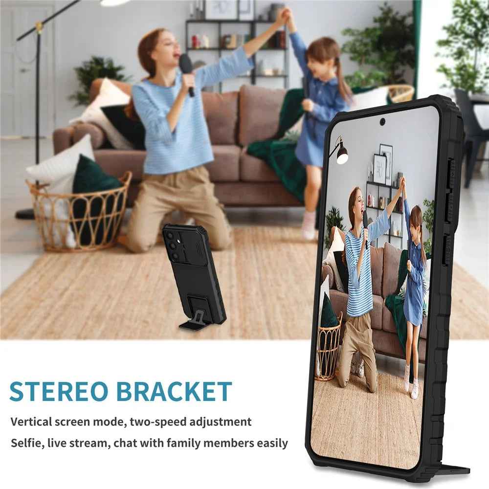 For Samsung Galaxy A37 5G Case Camera Slider PC + TPU Phone Cover with Kickstand - Black - 7