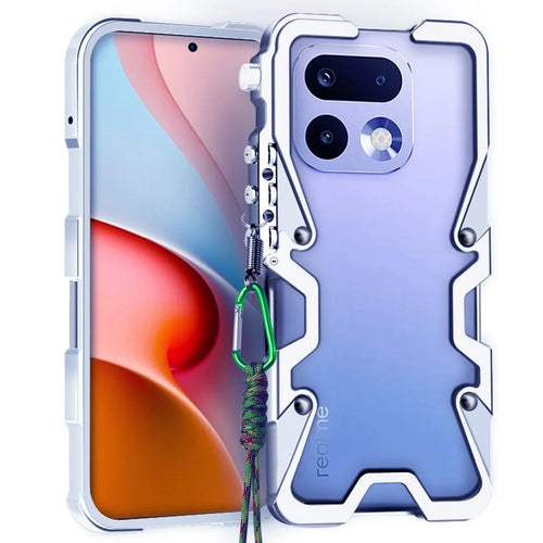 For Realme 16 Pro+ 5G Bumper Case Aluminium Alloy Metal Phone Shell Cover with Strap - Silver - 1