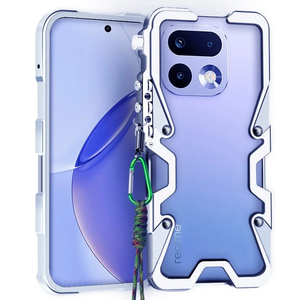 For Realme 16 Pro 5G Bumper Case Aluminium Alloy Metal Phone Shell Cover with Strap - Silver - 1
