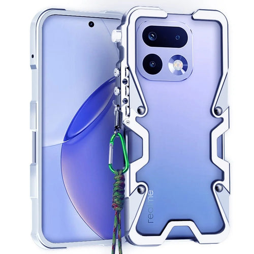 For Realme 16 Pro 5G Bumper Case Aluminium Alloy Metal Phone Shell Cover with Strap - Silver - 1
