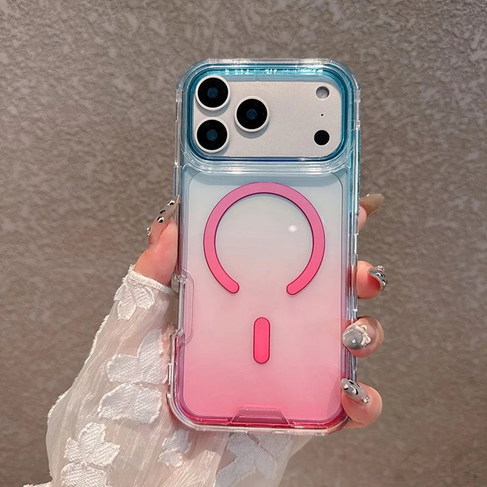 For iPhone 17 Pro Max Case Compatible with MagSafe Gradient Color TPU + PC Clear Phone Back Cover - Baby Blue / Pink - 1