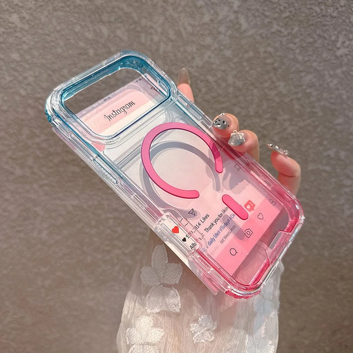 For iPhone 17 Pro Max Case Compatible with MagSafe Gradient Color TPU + PC Clear Phone Back Cover - Baby Blue / Pink - 3