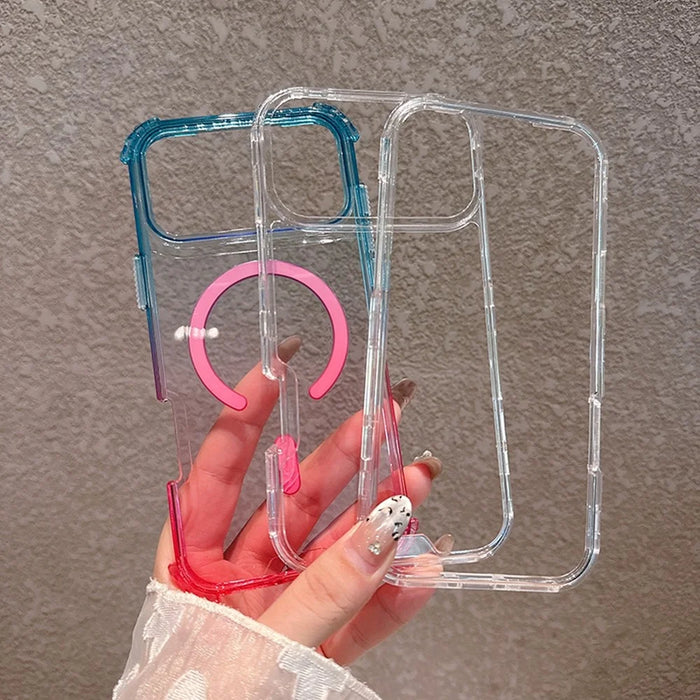 For iPhone 17 Pro Max Case Compatible with MagSafe Gradient Color TPU + PC Clear Phone Back Cover - Baby Blue / Pink - 4