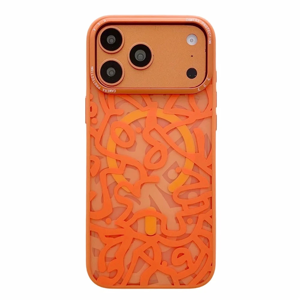 For iPhone 17 Pro Max Magnetic Case Compatible with MagSafe TPU PC Graffiti Phone Cover - Orange - 1