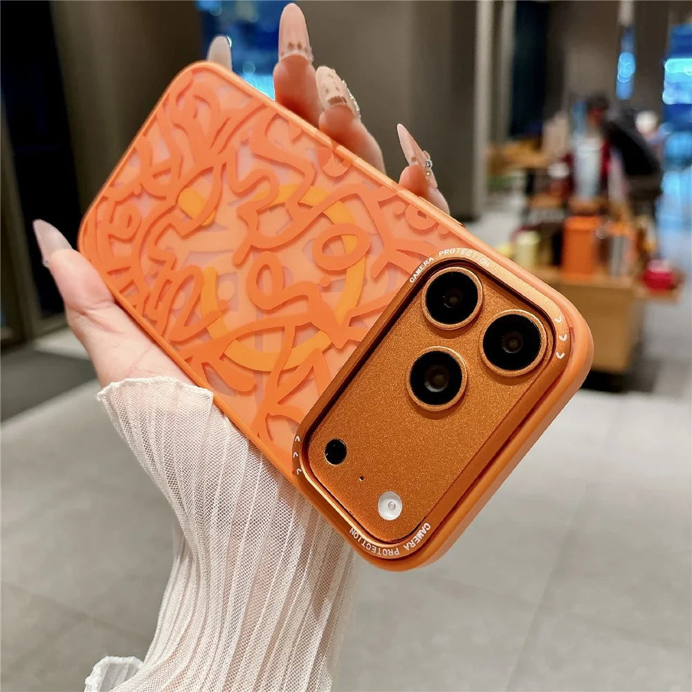 For iPhone 17 Pro Max Magnetic Case Compatible with MagSafe TPU PC Graffiti Phone Cover - Orange - 3