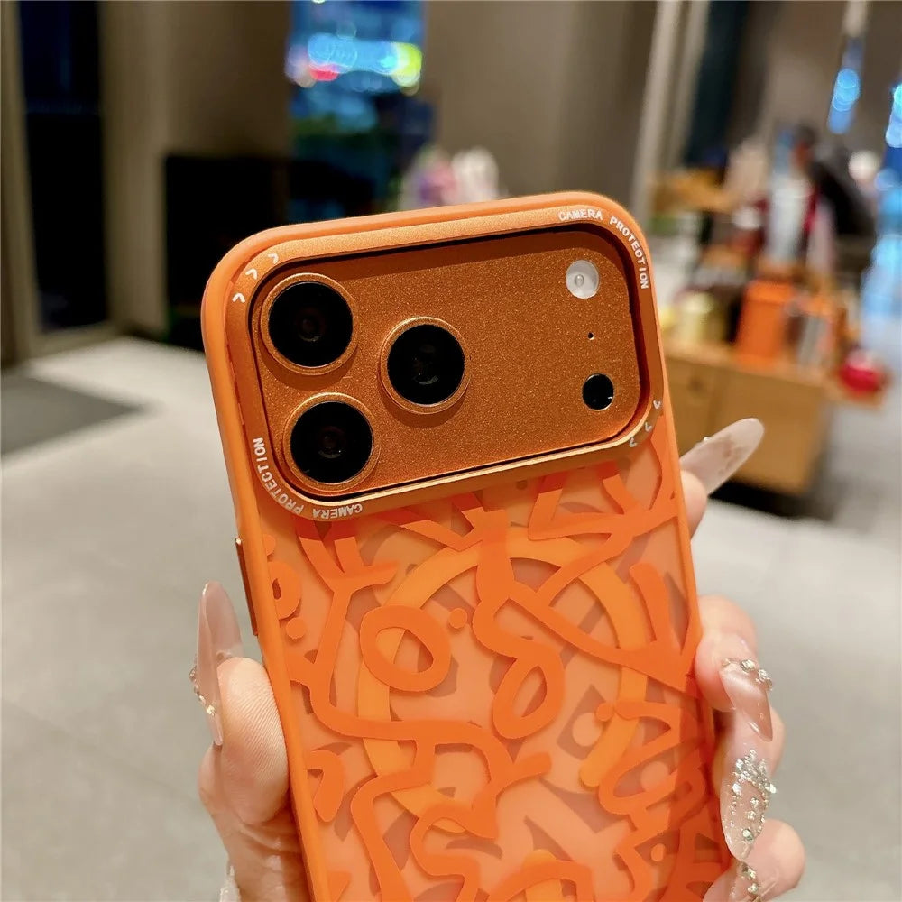 For iPhone 17 Pro Max Magnetic Case Compatible with MagSafe TPU PC Graffiti Phone Cover - Orange - 7