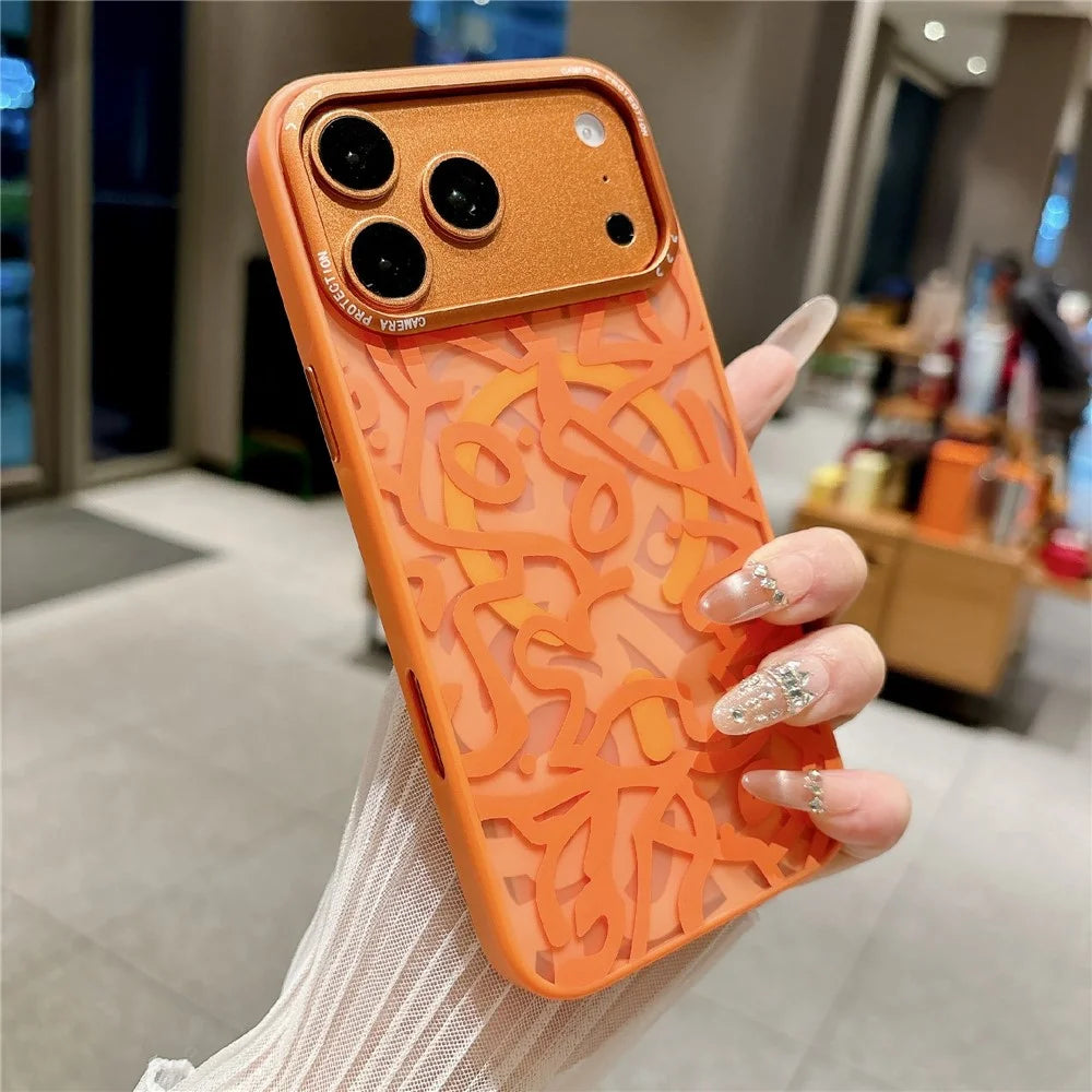For iPhone 17 Pro Magnetic Case Compatible with MagSafe TPU PC Graffiti Phone Cover - Orange - 2