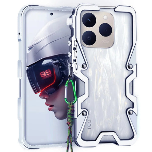 For Realme 15T 5G Bumper Case Aluminium Alloy Metal Phone Shell Cover with Strap - Silver - 1