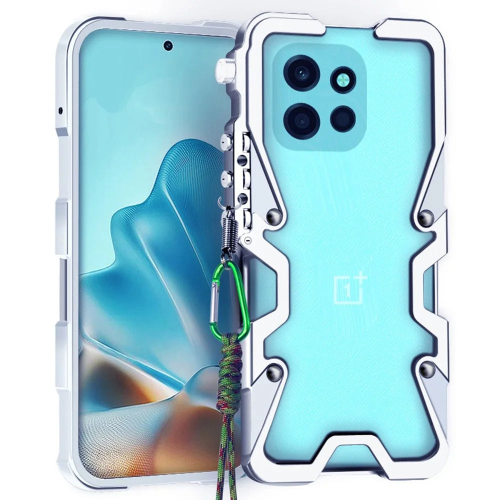 Bumper Case For OnePlus Nord CE6 5G / Nord 6 5G / Turbo 6V 5G / Turbo 6 5G Aluminium Alloy Metal Phone Shell Cover with Strapr - Silver - 1