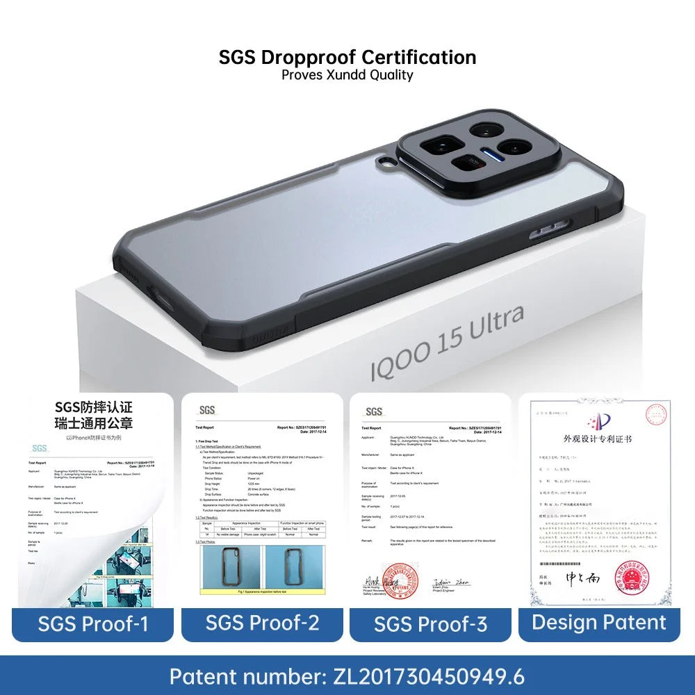 XUNDD For vivo iQOO 15 Ultra 5G Case Dropproof TPU + Acrylic Clear Back Phone Cover - Black - 3