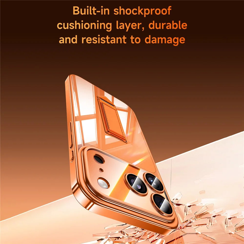 SULADA For iPhone 17 Pro Max Case Ultra Thin Electroplated PC Phone Cover with Wristband Kickstand and Lens Film - Orange - 7
