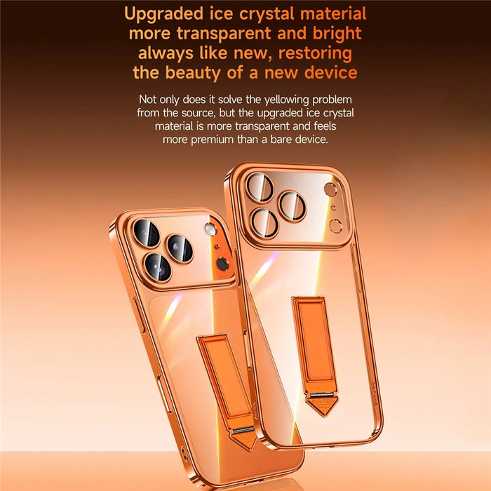 SULADA For iPhone 17 Pro Case Ultra Thin Electroplated PC Phone Cover with Wristband Kickstand and Lens Film - Orange - 6
