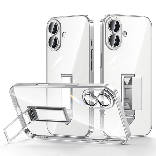 SULADA For iPhone 17 Case Ultra Thin Electroplated PC Phone Cover with Wristband Kickstand and Lens Film - 1