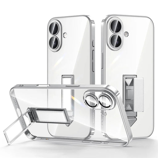 SULADA For iPhone 17 Case Ultra Thin Electroplated PC Phone Cover with Wristband Kickstand and Lens Film - 1