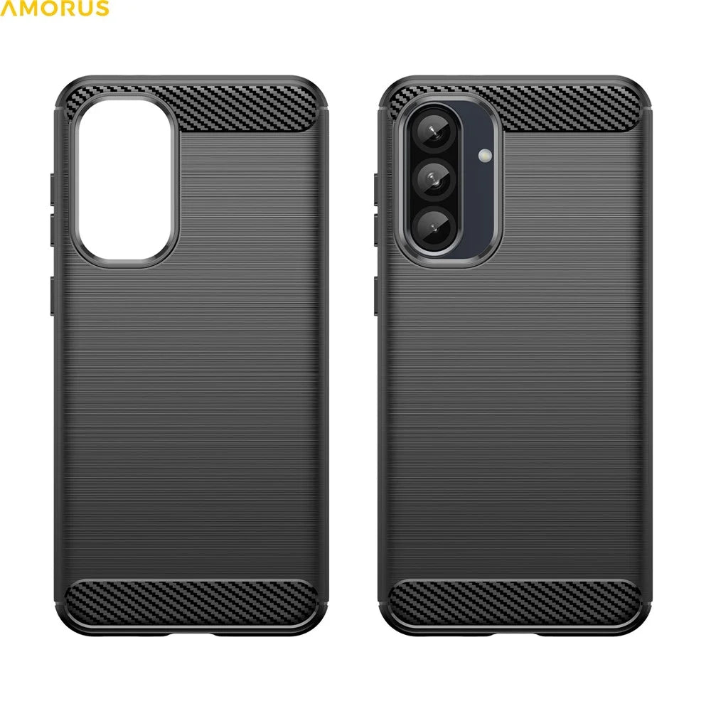 AMORUS For Samsung Galaxy A37 5G Case Carbon Fiber Texture Brushed Protective Phone Cover - Black - 2