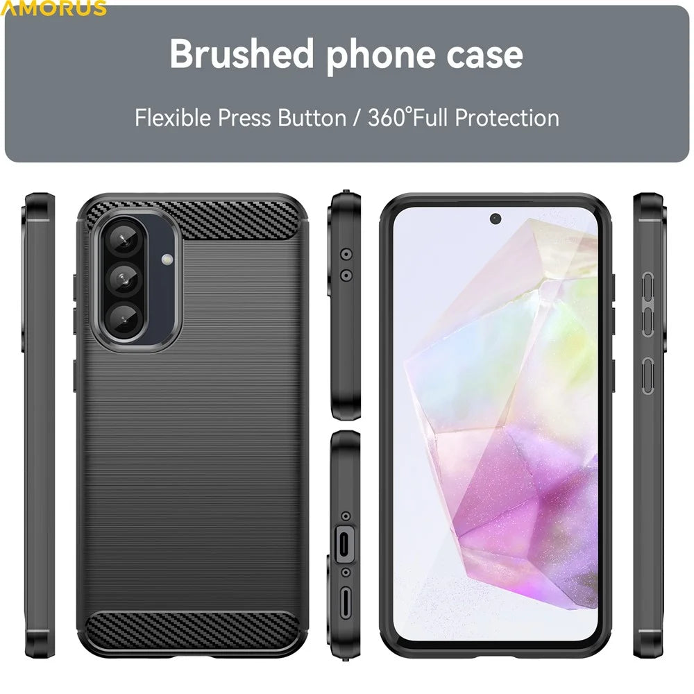 AMORUS For Samsung Galaxy A37 5G Case Carbon Fiber Texture Brushed Protective Phone Cover - Black - 3