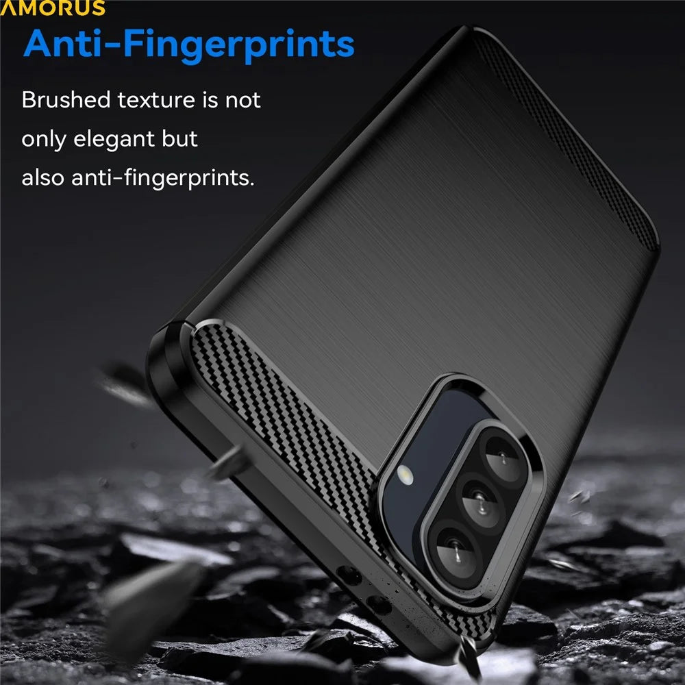 AMORUS For Samsung Galaxy A37 5G Case Carbon Fiber Texture Brushed Protective Phone Cover - Black - 4
