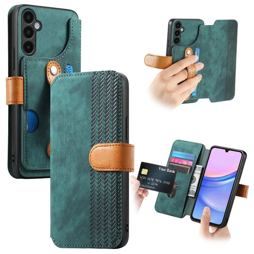 For Samsung Galaxy A37 5G Case Wallet Retro Leather Phone Cover with Wristband Kickstand - Green - 1