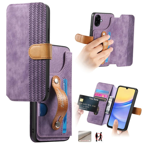 For Samsung Galaxy A08 5G / A08 4G / A07 4G Case Wallet Retro Leather Phone Cover with Wristband Kickstand - Purple - 1