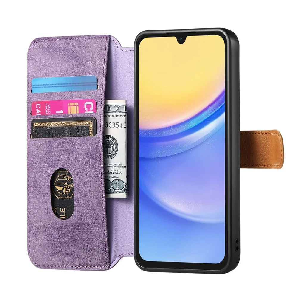For Samsung Galaxy A08 5G / A08 4G / A07 4G Case Wallet Retro Leather Phone Cover with Wristband Kickstand - Purple - 2