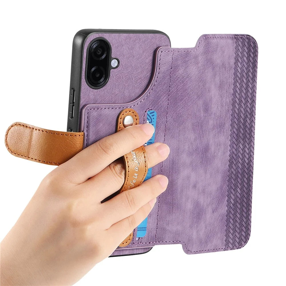 For Samsung Galaxy A08 5G / A08 4G / A07 4G Case Wallet Retro Leather Phone Cover with Wristband Kickstand - Purple - 4