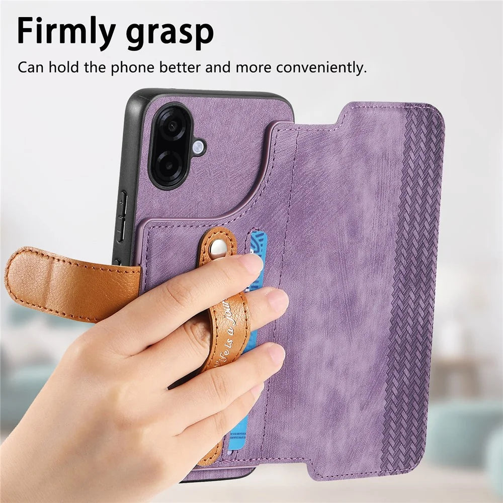 For Samsung Galaxy A08 5G / A08 4G / A07 4G Case Wallet Retro Leather Phone Cover with Wristband Kickstand - Purple - 7