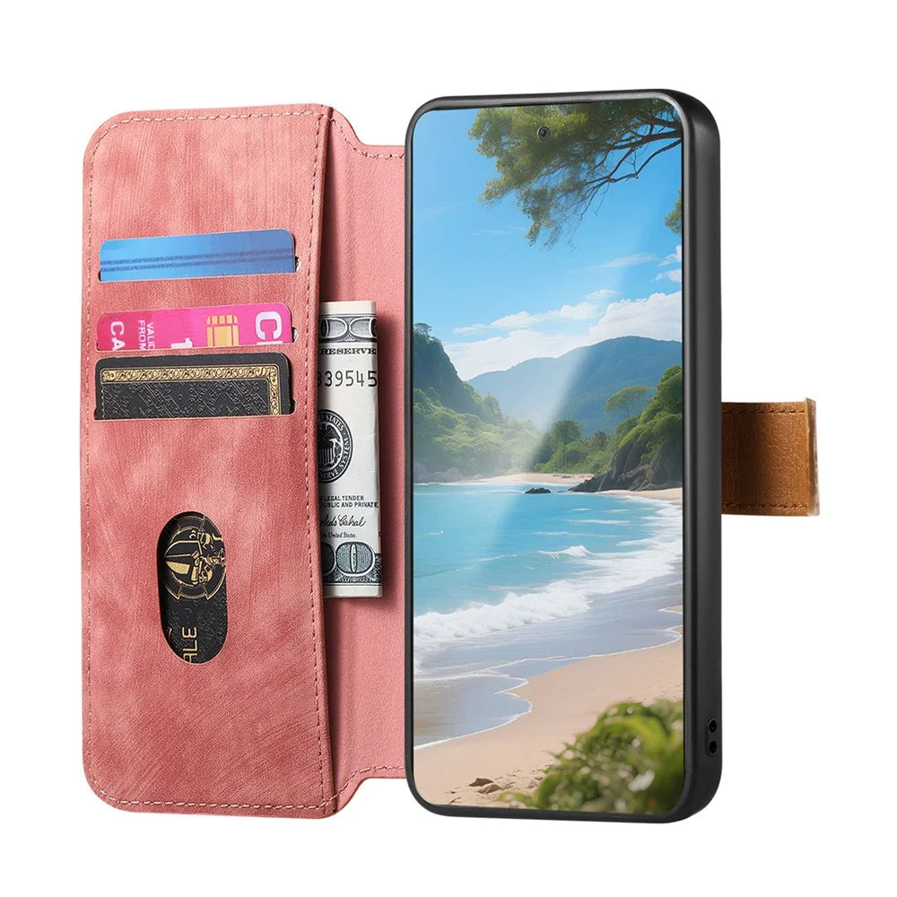 For Samsung Galaxy S25 Ultra Case Wallet Retro Leather Phone Cover with Wristband Kickstand - Pink - 2