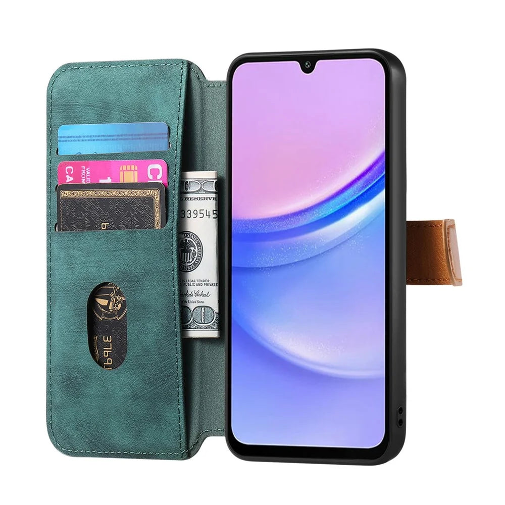 For Samsung Galaxy S26+ Case Wallet Retro Leather Phone Cover with Wristband Kickstand - Green - 2