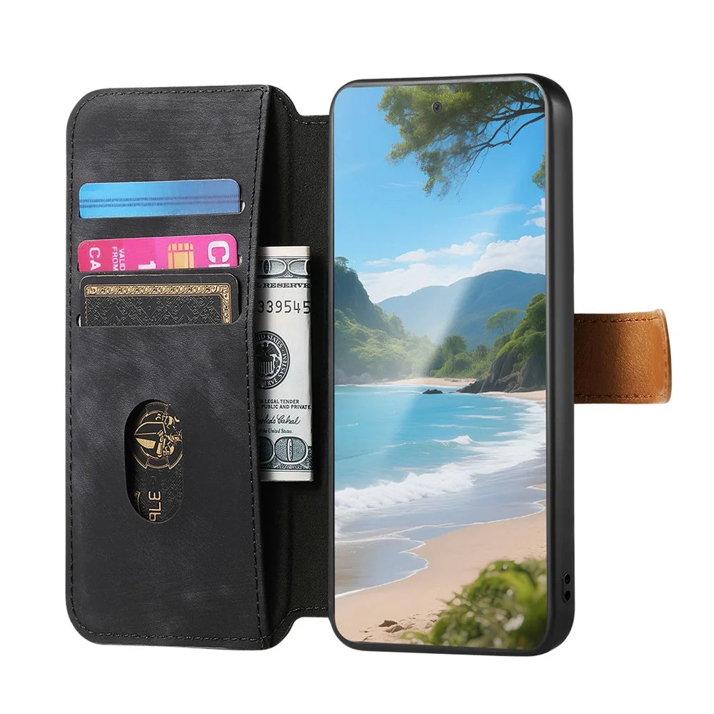 For Samsung Galaxy S26 Ultra Case Wallet Retro Leather Phone Cover with Wristband Kickstand - Black - 2