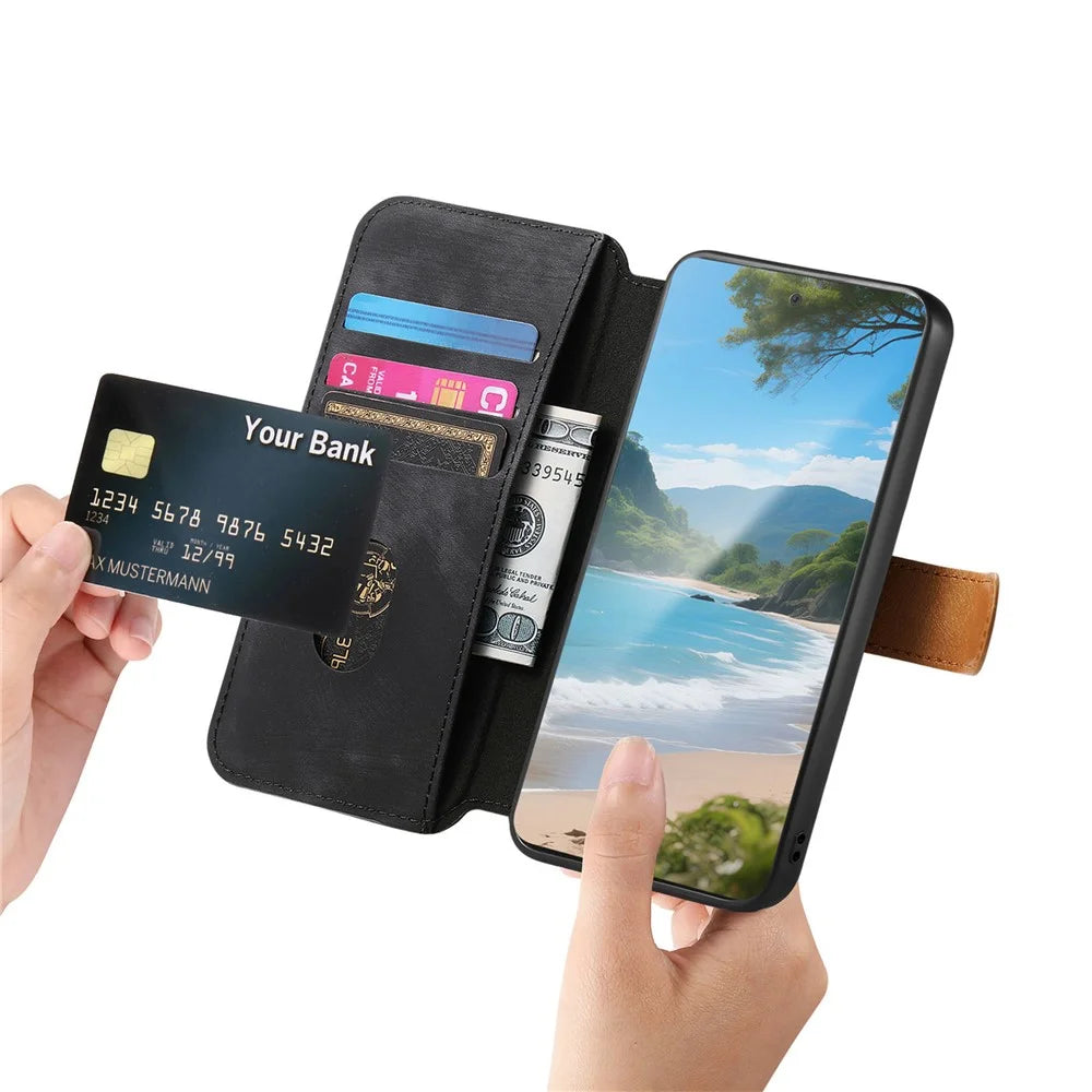 For Samsung Galaxy S26 Ultra Case Wallet Retro Leather Phone Cover with Wristband Kickstand - Black - 3