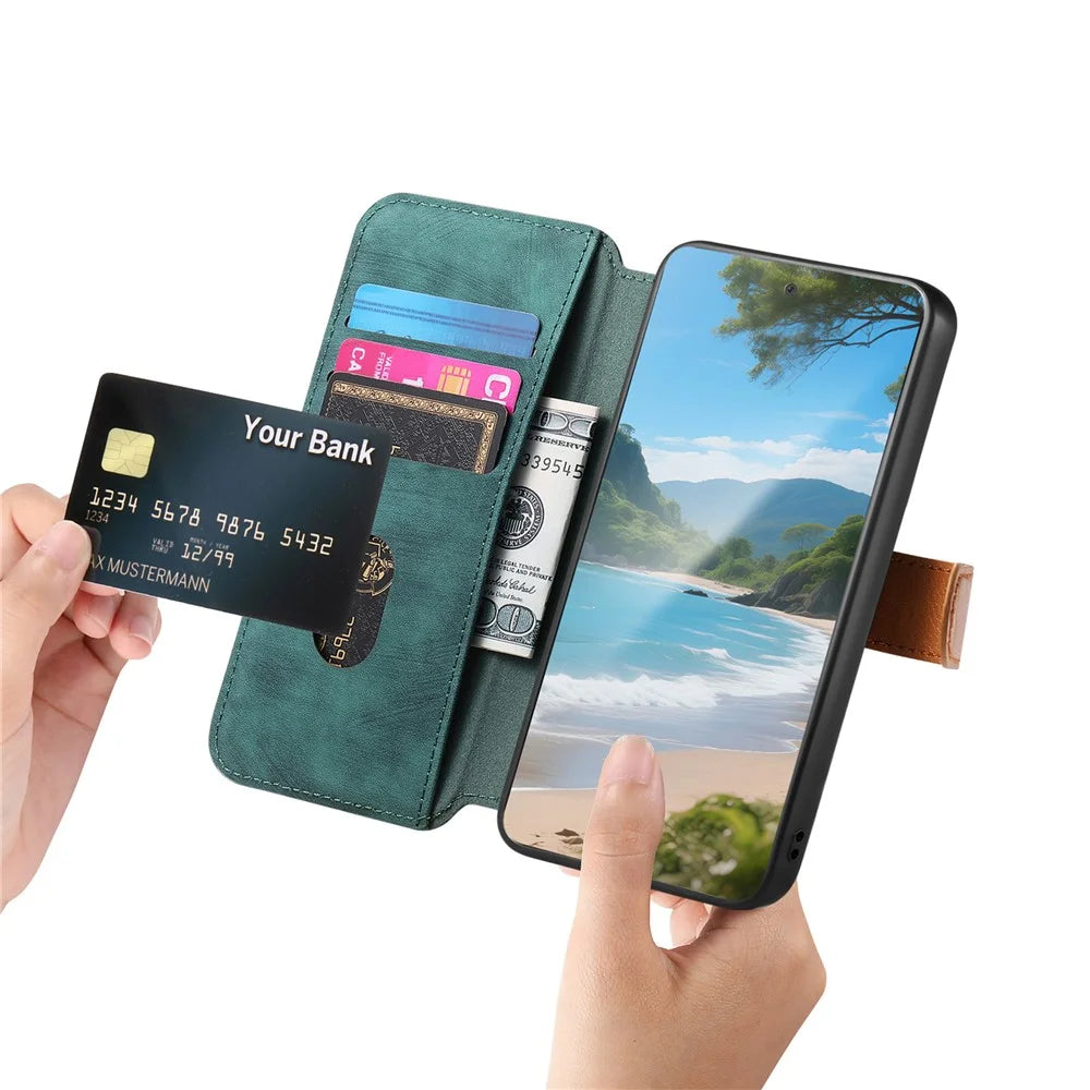 For Samsung Galaxy A06 4G Case Wallet Retro Leather Phone Cover with Wristband Kickstand - Green - 3