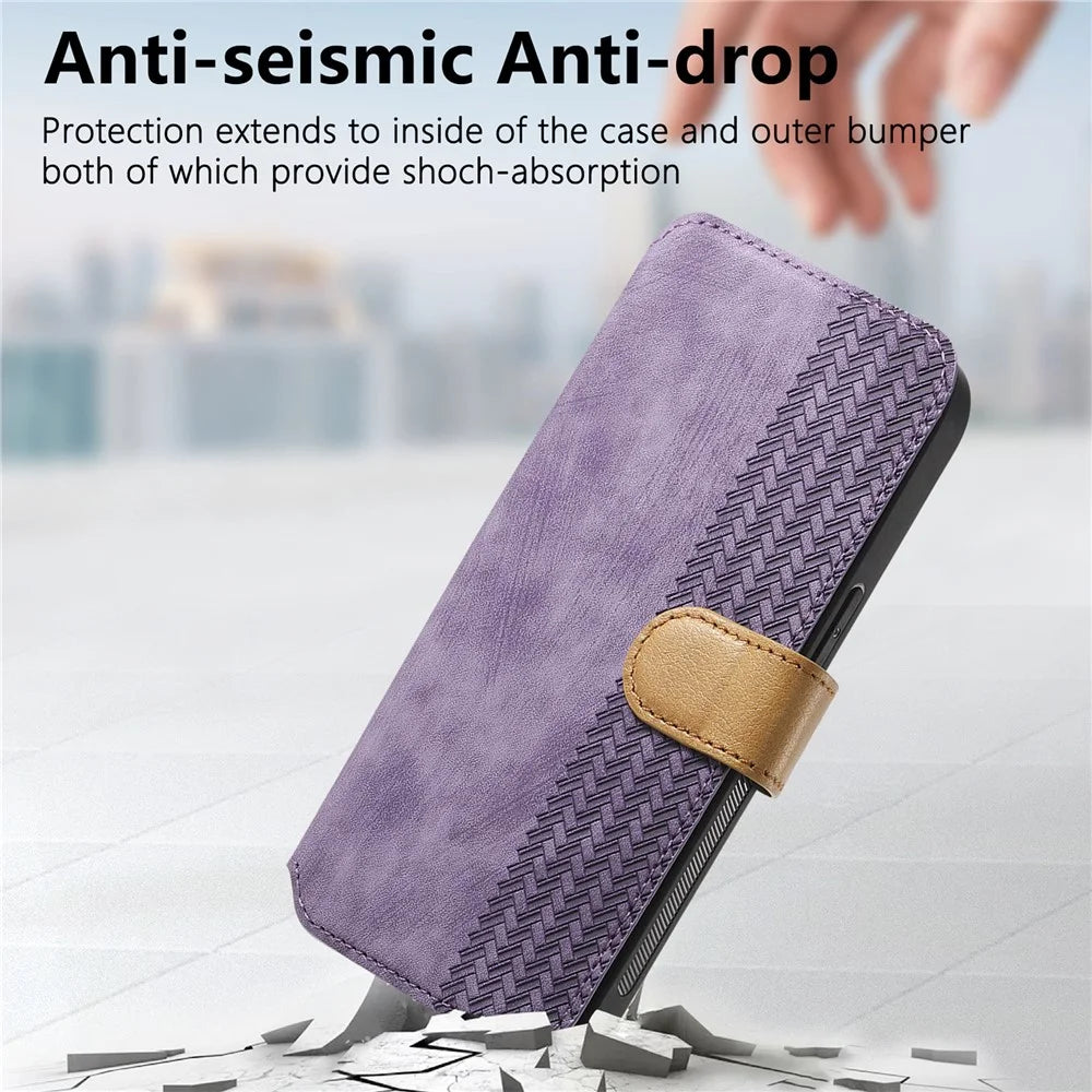 For iPhone 16 Case Wallet Retro Leather Phone Cover with Wristband Kickstand - Purple - 5