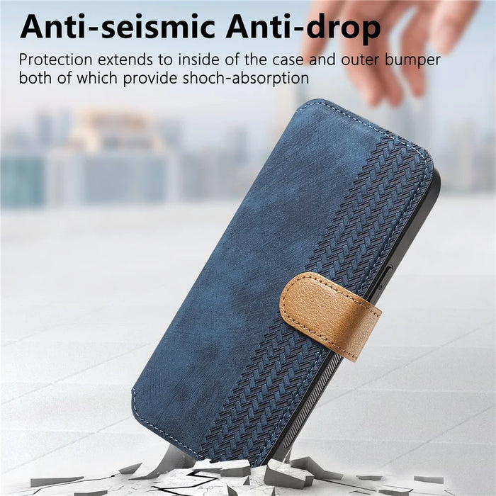 For iPhone 14 Pro Case Wallet Retro Leather Phone Cover with Wristband Kickstand - Blue - 5