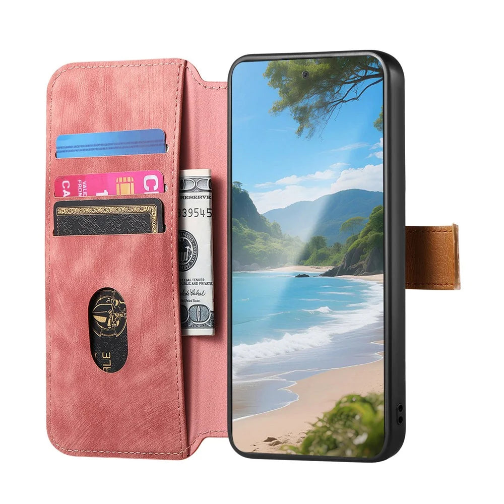 For OnePlus 15 5G Case Wallet Retro Leather Phone Cover with Wristband Kickstand - Pink - 2