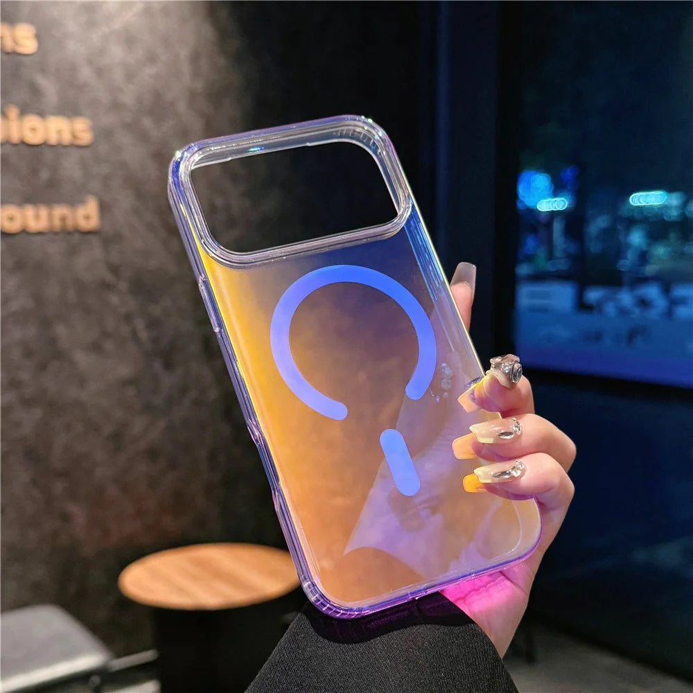 For iPhone 17 Pro Magnetic Case Compatible with MagSafe TPU + PC Laser Gradient Color Changing Phone Cover - Laser / Glossy Surface - 1