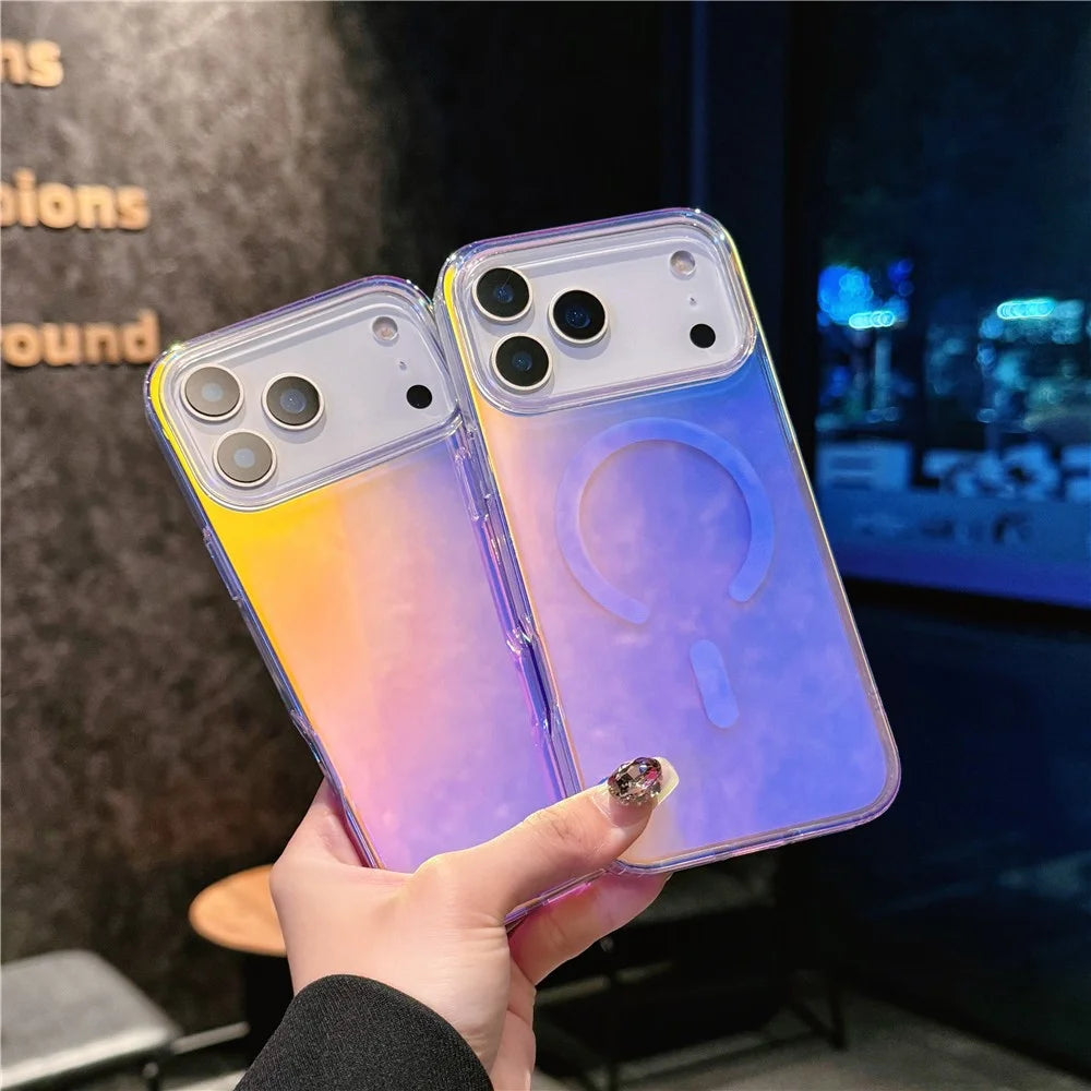 For iPhone 17 Pro Magnetic Case Compatible with MagSafe TPU + PC Laser Gradient Color Changing Phone Cover - Laser / Glossy Surface - 2