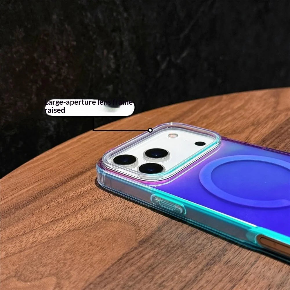 For iPhone 17 Pro Magnetic Case Compatible with MagSafe TPU + PC Laser Gradient Color Changing Phone Cover - Laser / Glossy Surface - 4