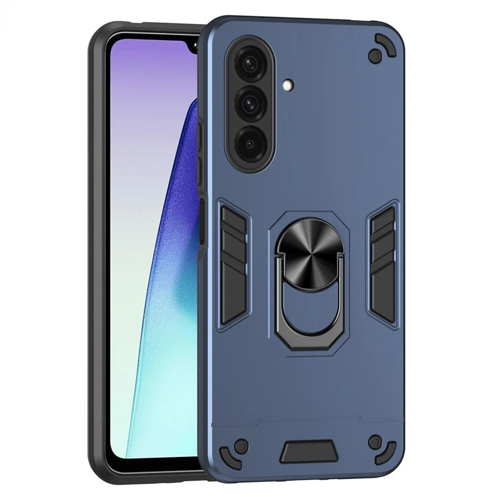 For Samsung Galaxy A57 5G Case PC + TPU Drop Defend Phone Cover with Ring Kickstand - Blue - 1
