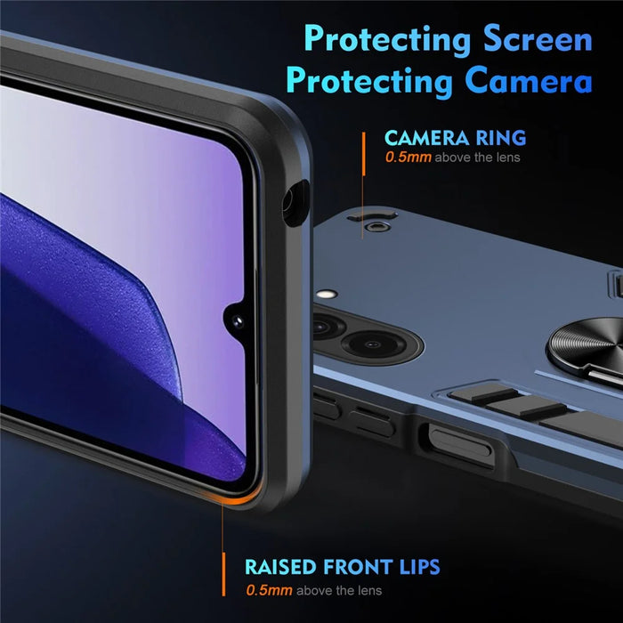 For Samsung Galaxy A57 5G Case PC + TPU Drop Defend Phone Cover with Ring Kickstand - Blue - 3