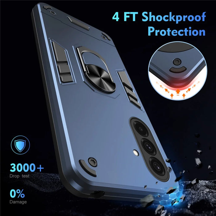 For Samsung Galaxy A57 5G Case PC + TPU Drop Defend Phone Cover with Ring Kickstand - Blue - 4
